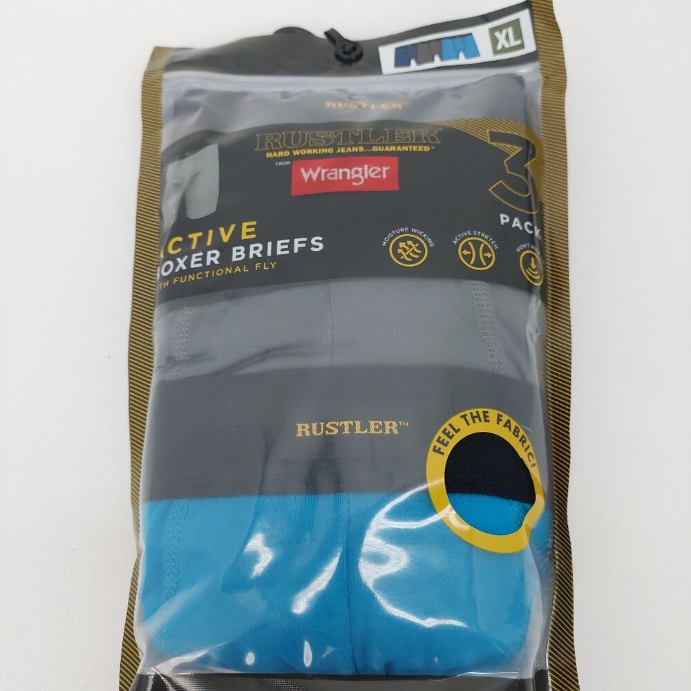 Wrangler Rustler 3-Pack Active Boxer Briefs Men's XL Moisture-Wicking & Stretch